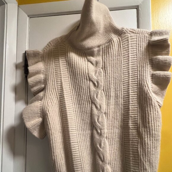 entro Sweaters - Entro Cream Ruffle Sleeve Cable Knit Sleeveless Turtleneck Sweater SZ L